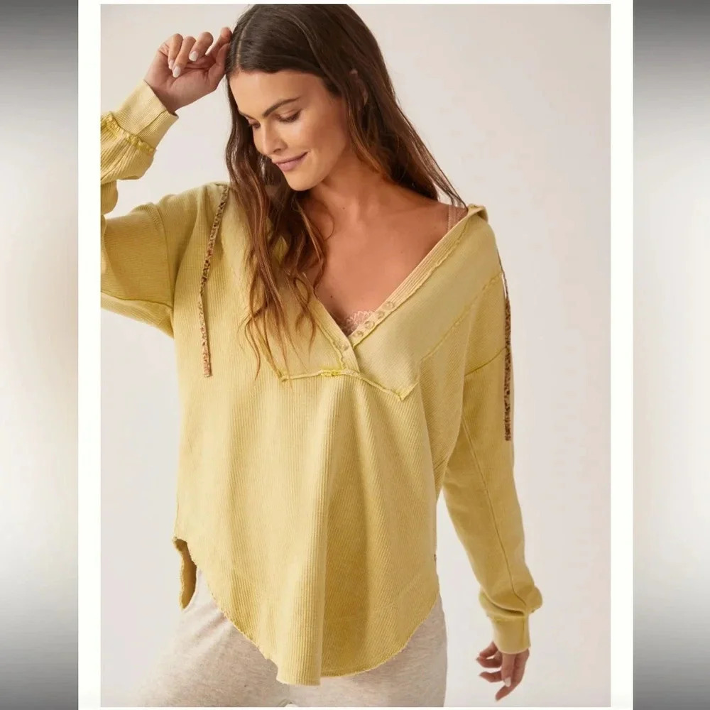 Pilcro Surplice Tunic Hoodie Yellow Size Small